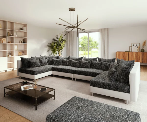 DELIFE Woonlandschap Clovis XL zwart wit met hocker modulair