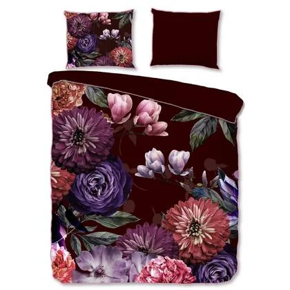Descanso Dekbedovertrek Biologische Katoen Satijn Bloomie - bordeaux