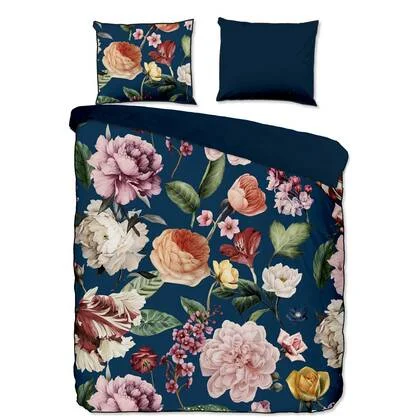 Descanso Dekbedovertrek Biologische Katoen Satijn Fiori - blue