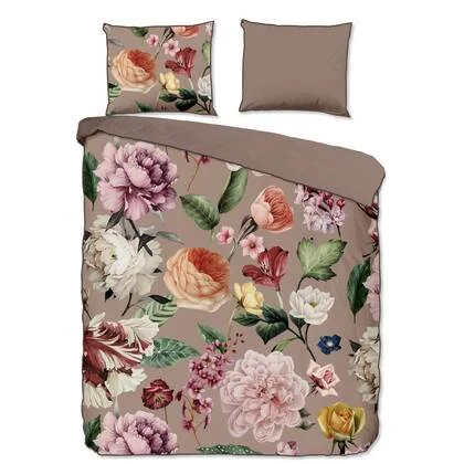 Descanso Dekbedovertrek Biologische Katoen Satijn Fiori - taupe