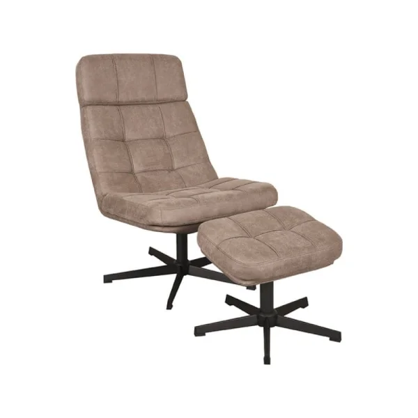 Draaifauteuil Alvar + Hocker - Micro suede Taupe