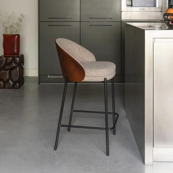 Dutchbone Barkruk Rodin Essenhout en stof - Beige (zithoogte 65cm)