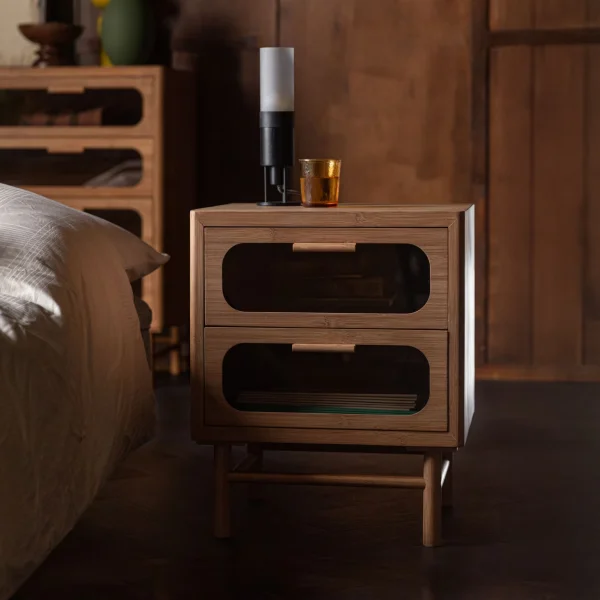 Dutchbone Nachtkastje Caroun Bamboe, Met 2 lades - Bruin,Hout