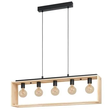 EGLO Famborough - Hanglamp - E27 - 100 cm - Zwart|Hout