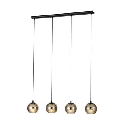 EGLO - Lemorieta - Hanglamp 4 lichts balk zwart met goud glas