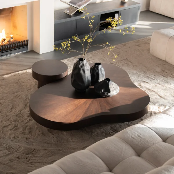 Eleonora Organische Salontafel Bobbie Walnoot, Set van 2 stuks - Bruin