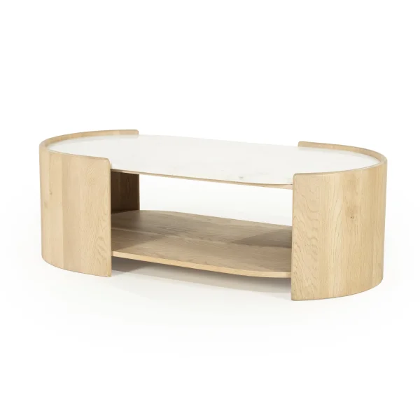 Eleonora Ovale Salontafel Don Marmer en eikenhout, 110 x 60cm - Naturel - Ovaal