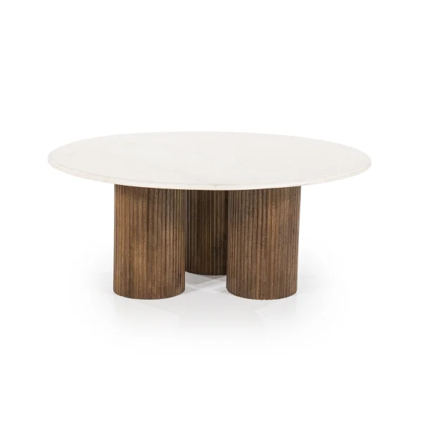 Eleonora Ronde Salontafel Xavi Marmer en mangohout, 90cm - Bruin - Japandi