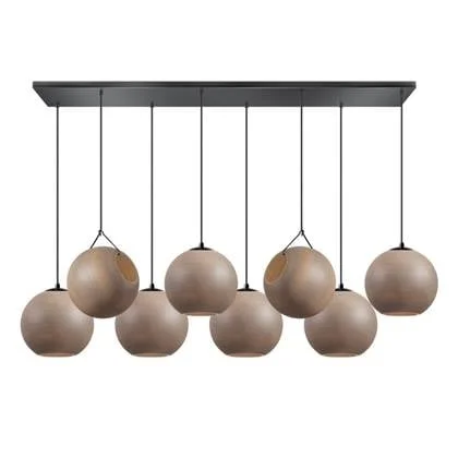 ETH Orb Hanglamp balk zwart L130xB30xH2.5cm 8xE27 Taupe grijs glas 25cm