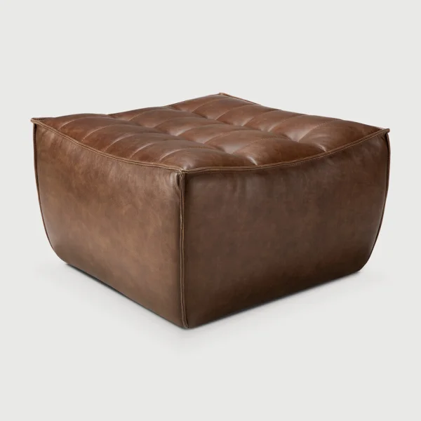 Ethnicraft Hocker N701 Leder, 70 x 70cm - Chestnut