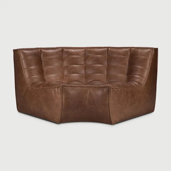 Ethnicraft Modulaire Bank N701 90° Ronde Hoek, Leder - Chestnut