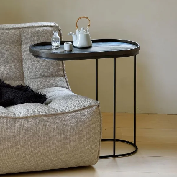 Ethnicraft Ovale Bijzettafel Tray Gelakt Hout, 69 x 33cm - Zwart - Ovaal