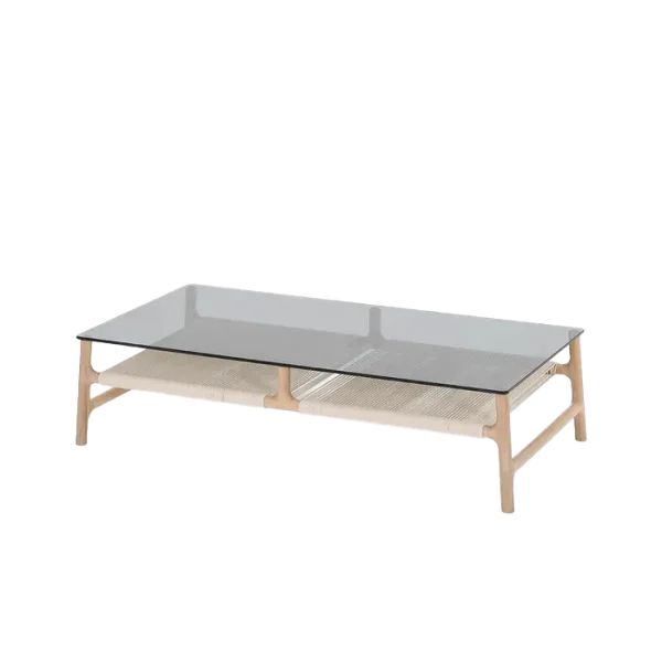 Fawn coffee table houten salontafel whitewash - met glazen tafelblad grey - 120 x 60 cm