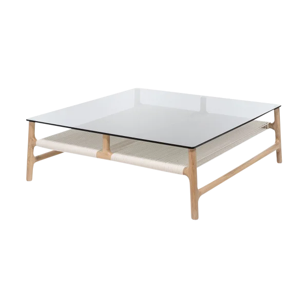 Fawn coffee table houten salontafel whitewash - met glazen tafelblad grey - 90 x 90 cm