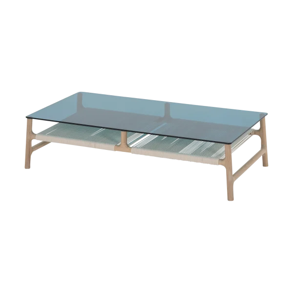 Fawn coffee table houten salontafel whitewash - met glazen tafelblad petrol - 120 x 60 cm