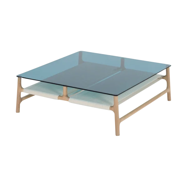 Fawn coffee table houten salontafel whitewash - met glazen tafelblad petrol - 90 x 90 cm