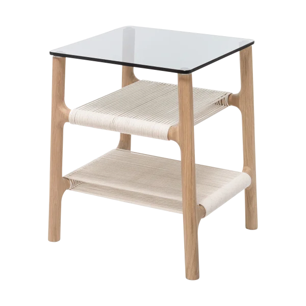 Fawn side table houten bijzettafel whitewash - met glazen tafelblad grey - 42 x 34 cm