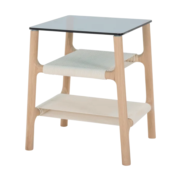 Fawn side table houten bijzettafel whitewash - met glazen tafelblad petrol - 42 x 34 cm