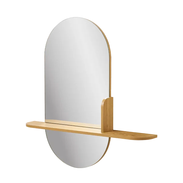 Febe ovale wandspiegel met houten plankje - 95 x 92 cm