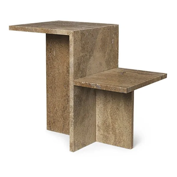 ferm LIVING-collectie Bijzettafel Distinct Dark bruin Travertine