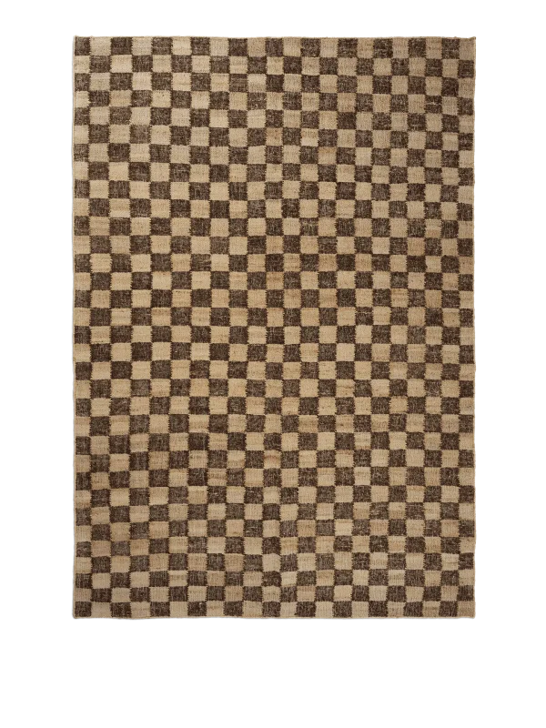 ferm LIVING-collectie Geruit wollen jute vloerkleed 200 x 300 koffie/naturel