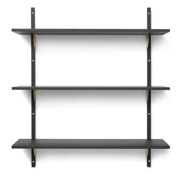 ferm LIVING-collectie Houten wandrek Sector Shelf T/W - zwart Ash-Brass