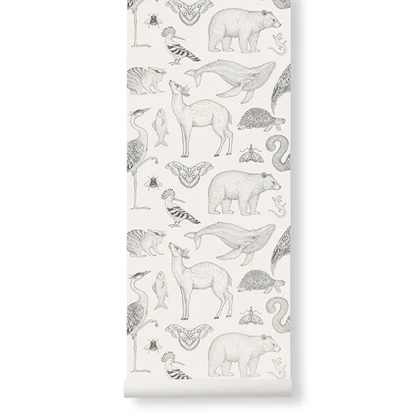 ferm LIVING-collectie Katie Scott behang - Animals - Off-white