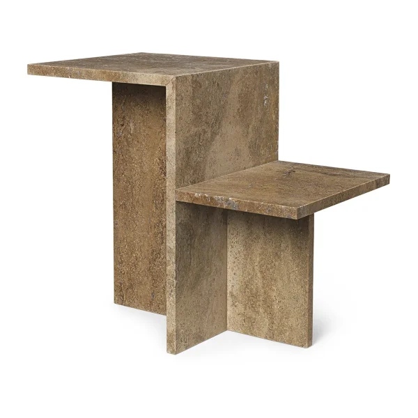 ferm LIVING Distinct bijzettafel 59,5x35x50 cm Dark Brown Travertine