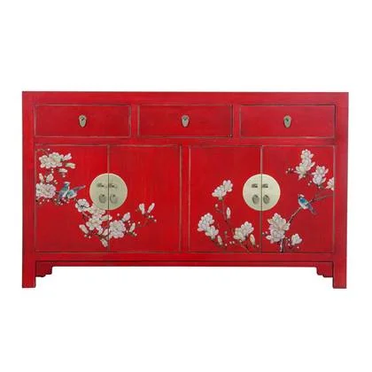 Fine Asianliving Chinees Dressoir Vintage Rood Handbeschilderd -