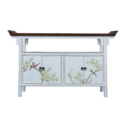 Fine Asianliving Chinese Dressoir Handpainted White Tibetan Inspired