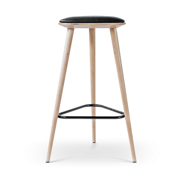 Finn houten barkruk whitewash met zitkussen - 78 cm