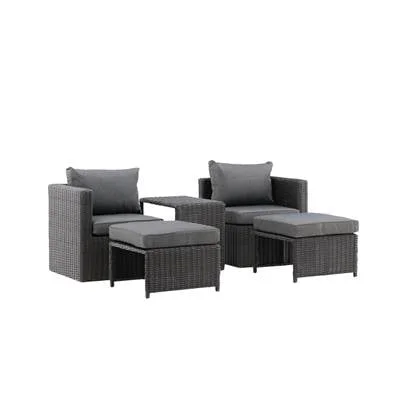 Fjôrd - Loungeset Zwart - Wicker - Quad
