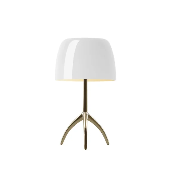 Foscarini Lumiere Piccola dimbare tafellamp Witte kap-champagnekleurige voet