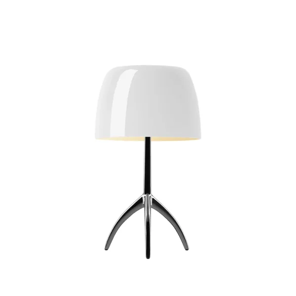 Foscarini Lumiere Piccola dimbare tafellamp Witte kap zwartverchroomde voet
