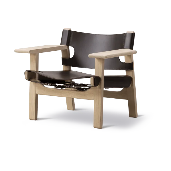 Fredericia Furniture De Spaanse stoel fauteuil Leder donkerbruin-geoliede eik