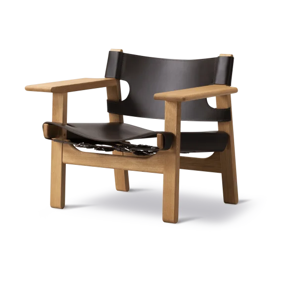 Fredericia Furniture De Spaanse stoel fauteuil Leer donkerbruin-oliegevend eik