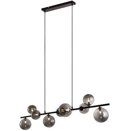 Freelight Hanglamp Calcio Zwart - Smoke Glas 9Lichts 125cm