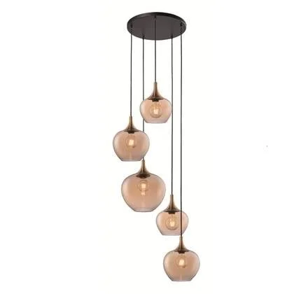 Freelight Hanglamp Fresu Amber Glas 5 Lichts Ø 40cm Videlamp