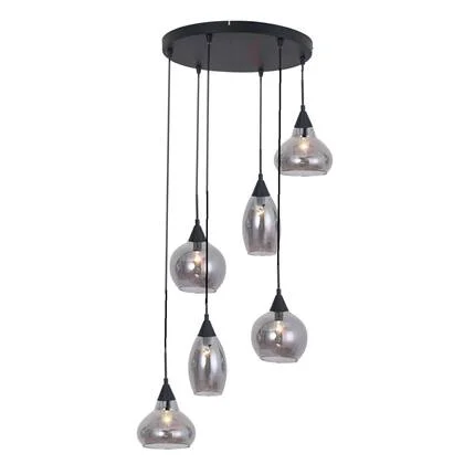 Freelight Hanglamp Macchia Zwart & Smoke Glas 6 Lichts