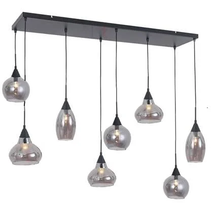 Freelight Hanglamp Macchia Zwart & Smoke Glas 8 Lichts E14 Fitting