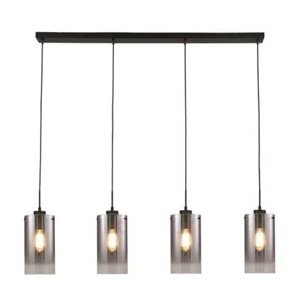 Freelight Hanglamp Ventotto Zwart & Smoke Glas 4 Lichts