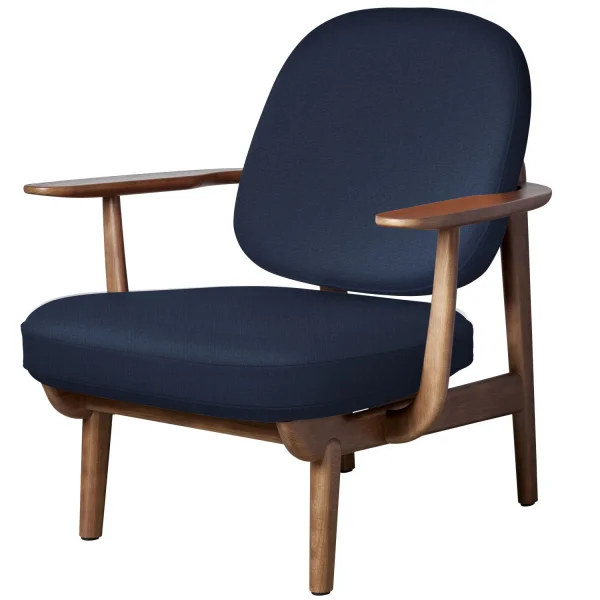 Fritz Hansen Fred Loungefauteuil - JH97 - blauw uni - eiken walnoot gebeitst