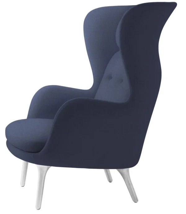 Fritz Hansen RO Loungestoel - blauw uni - geborsteld aluminium