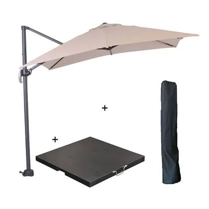 Garden Impressions parasol S 250x250 - d. grijs|ecru met voet en hoes