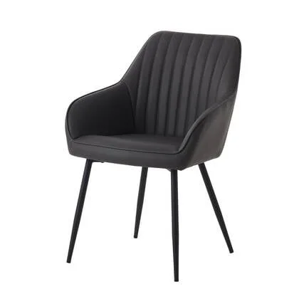 Giga Living - Eetkamerstoel Grijs PU Leer - Nolan Stripe - Set van 2