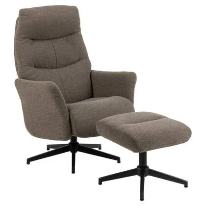 Giga Living - Relaxfauteuil Taupe - Incl. Voetenbankje - 83x75x112cm - Lovik