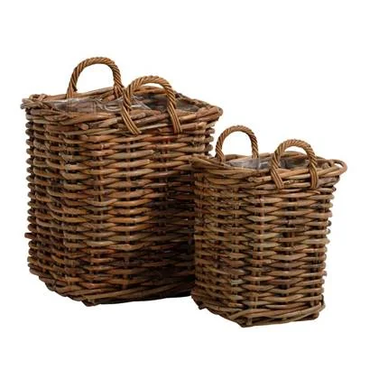 Giga Living - Rotan Mand Vierkant Klein - Grijs Rotan - Set Van 2 - Calais