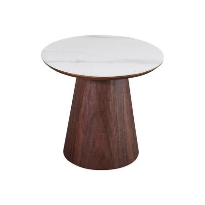 Giga Meubel - Bijzettafel Wit Keramiek|Walnoot - Ø60x55cm - Alba