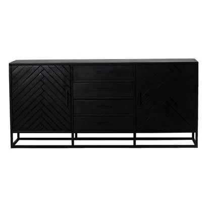 Giga Meubel - Dressoir Zwart Visgraat - Mangohout - 165x40x75cm