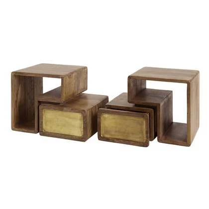 Giga Meubel - Nachtkastje Brass Mangohout - 42x30x30cm - Set van 2